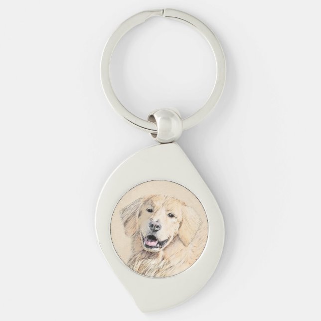 Golden Retriever Painting - Cute Original Dog Art Keychain (Front)