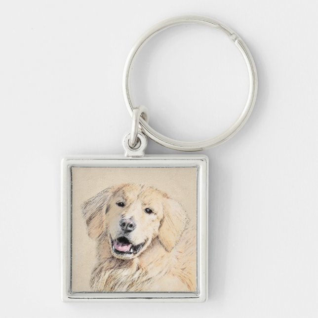 Golden Retriever Painting - Cute Original Dog Art Keychain (Front)