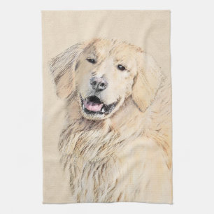 Golden Retriever Painting - Cute Original Dog Art Kitchen Towel