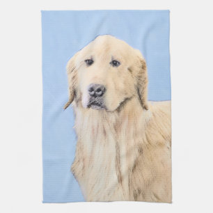 Golden Retriever Painting - Cute Original Dog Art Kitchen Towel