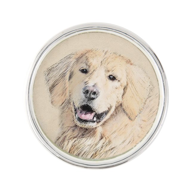 Golden Retriever Painting - Cute Original Dog Art Lapel Pin (Front)