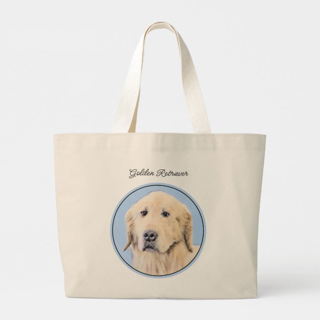 Golden Retriever Painting Cute Original Dog Art Large Tote Bag (Back)