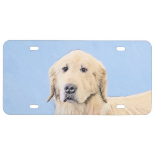 Golden Retriever Painting - Cute Original Dog Art License Plate