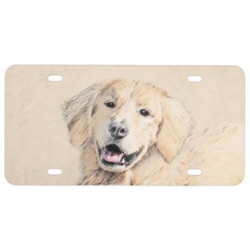 Golden Retriever Painting _ Cute Original Dog Art License Plate