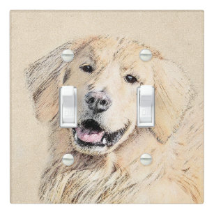 Golden Retriever Painting - Cute Original Dog Art Light Switch Cover