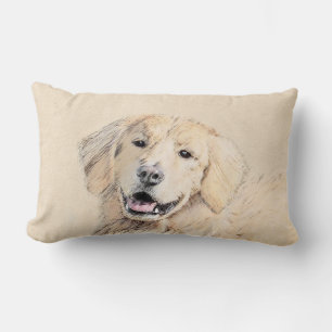 Golden Retriever Painting - Cute Original Dog Art Lumbar Pillow