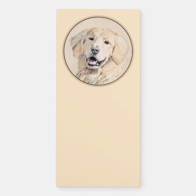 Golden Retriever Painting - Cute Original Dog Art Magnetic Notepad (Front)
