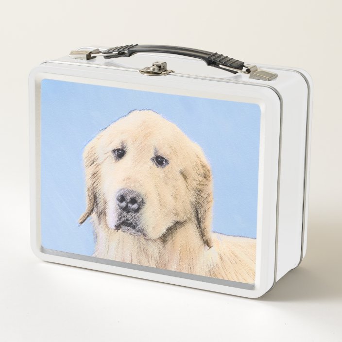 Golden Retriever Painting Cute Original Dog Art Metal Lunch Box