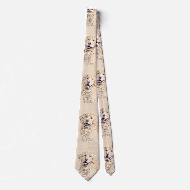 Golden Retriever Painting - Cute Original Dog Art Neck Tie (Front)