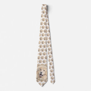 Golden Retriever Painting - Cute Original Dog Art Neck Tie