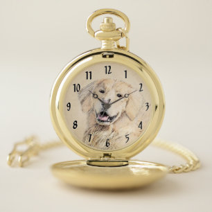 Golden Retriever Painting - Cute Original Dog Art Pocket Watch
