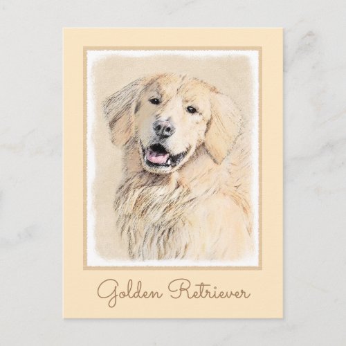 Golden Retriever Painting _ Cute Original Dog Art Postcard