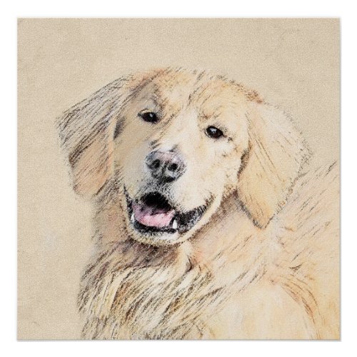 Golden Retriever Painting _ Cute Original Dog Art Poster