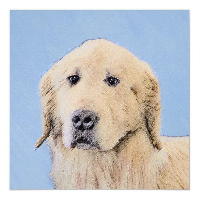Golden Retriever Painting - Cute Original Dog Art Poster (Front)
