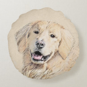 Golden Retriever Painting - Cute Original Dog Art Round Pillow