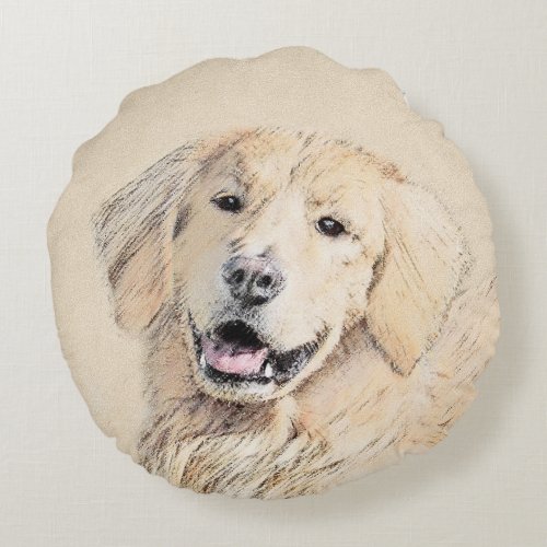 Golden Retriever Painting _ Cute Original Dog Art Round Pillow