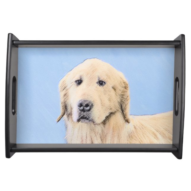 Golden Retriever Painting - Cute Original Dog Art Serving Tray (Front)
