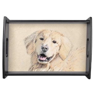 Golden Retriever Painting - Cute Original Dog Art Serving Tray