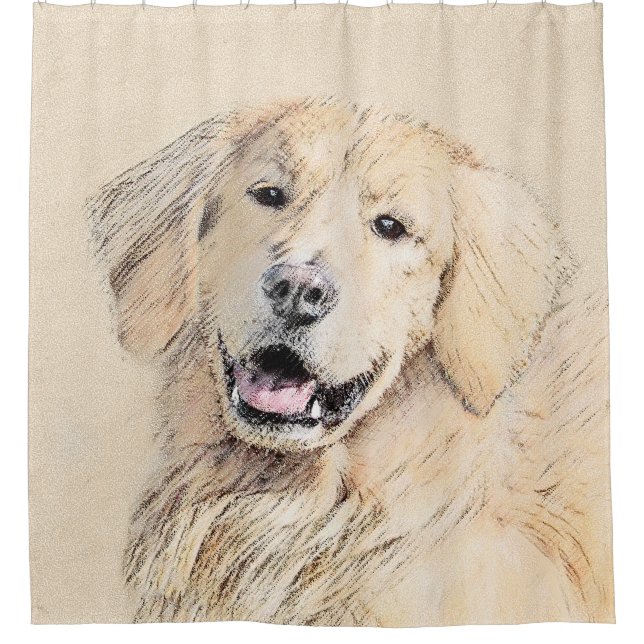 Golden Retriever Painting - Cute Original Dog Art Shower Curtain (Front)
