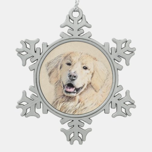 Golden Retriever Painting _ Cute Original Dog Art Snowflake Pewter Christmas Ornament