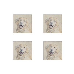 Golden Retriever Painting - Cute Original Dog Art Stone Magnet