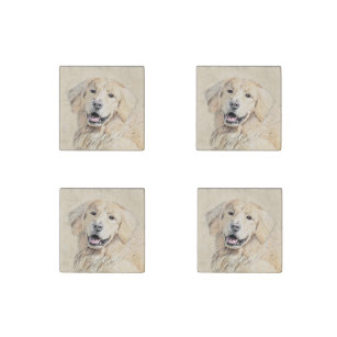 Golden Retriever Painting - Cute Original Dog Art Stone Magnet