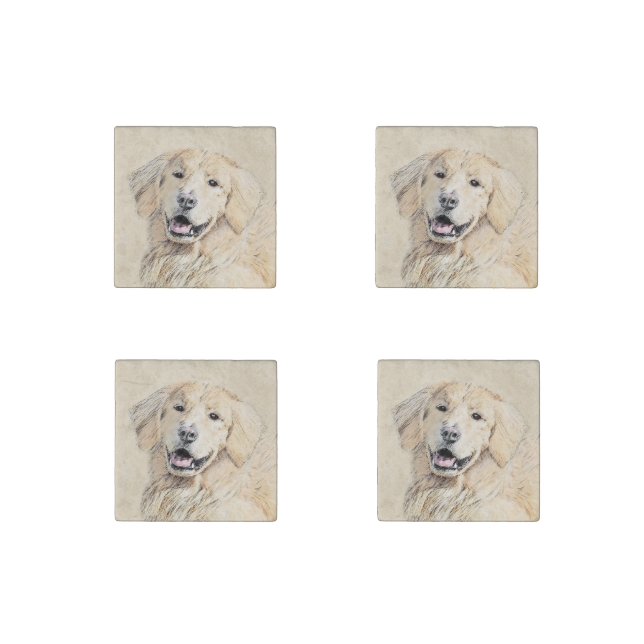 Golden Retriever Painting - Cute Original Dog Art Stone Magnet (Front)