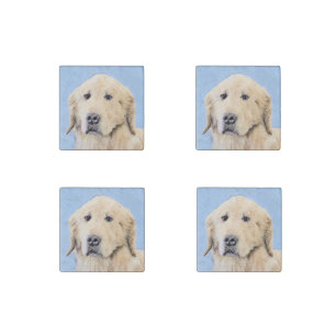 Golden Retriever Painting - Cute Original Dog Art Stone Magnet