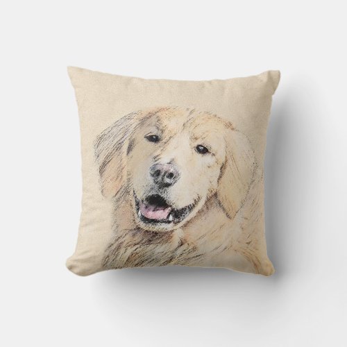 Golden Retriever Painting _ Cute Original Dog Art Throw Pillow