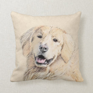 Golden Retriever Painting - Cute Original Dog Art Throw Pillow