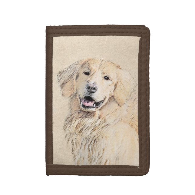 Golden Retriever Painting - Cute Original Dog Art Trifold Wallet (Front Vertical)