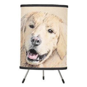 Golden Retriever Painting - Cute Original Dog Art Tripod Lamp