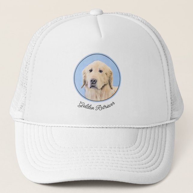 Golden Retriever Painting - Cute Original Dog Art Trucker Hat (Front)