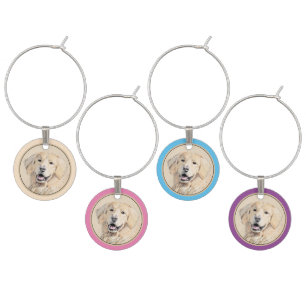 Golden Retriever Painting - Cute Original Dog Art Wine Charm