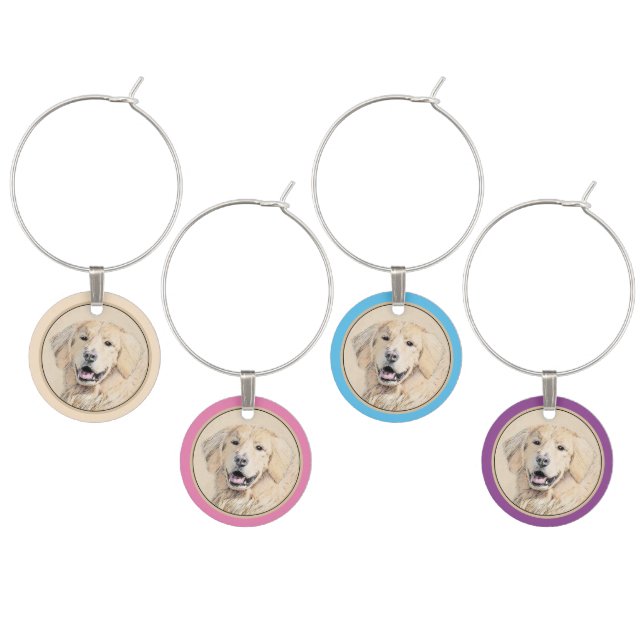 Golden Retriever Painting - Cute Original Dog Art Wine Charm (Staggered)