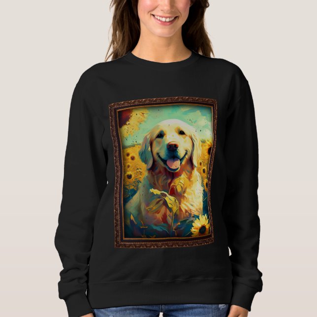 Golden Retriever Painting Sunflower Flower Mom Wom Sweatshirt (Front)