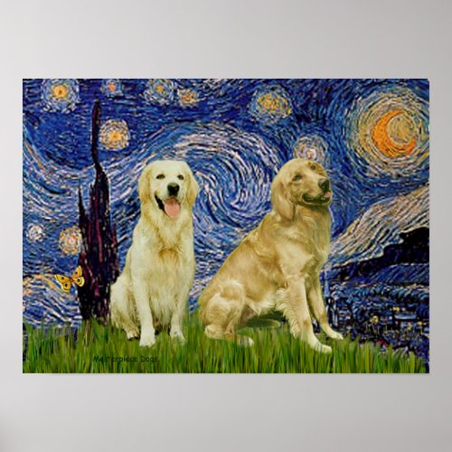 Golden Retriever Pair 3 _ Starry Night Poster