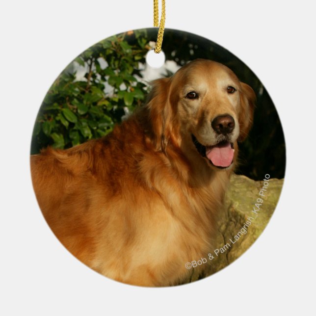 Golden Retriever Panting Ceramic Ornament (Front)