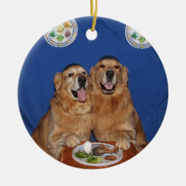 Golden Retriever Passover Seder Plate Ceramic Ornament (Front)
