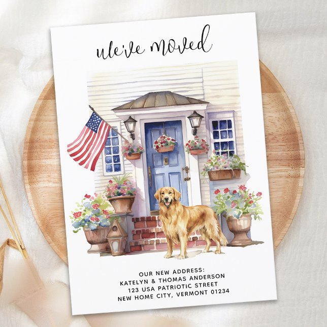 Golden Retriever Patriotic Personalized Dog Moving Announcement (Creator Uploaded)