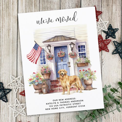 Golden Retriever Patriotic Personalized Dog Moving Announcement Postcard