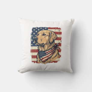 Golden Retriever Patriotic Vintage Vector Design_1 Throw Pillow