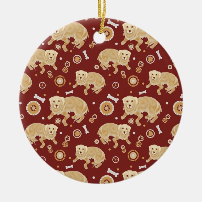 Golden Retriever Pattern Ceramic Ornament (Front)