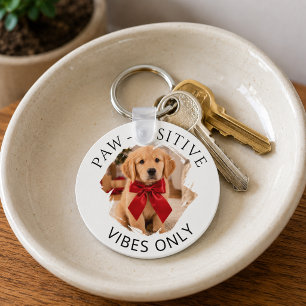 Golden Retriever Paw-sitive vibes only photo Keychain