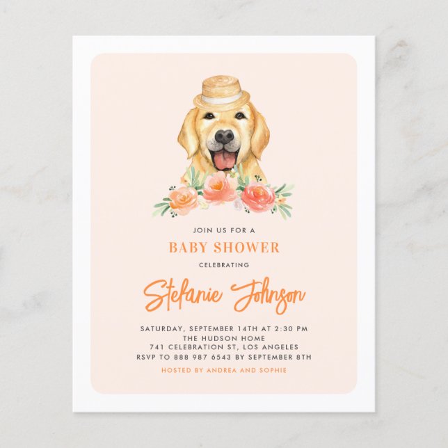 Golden Retriever Peach Baby Shower Invitation (Front)