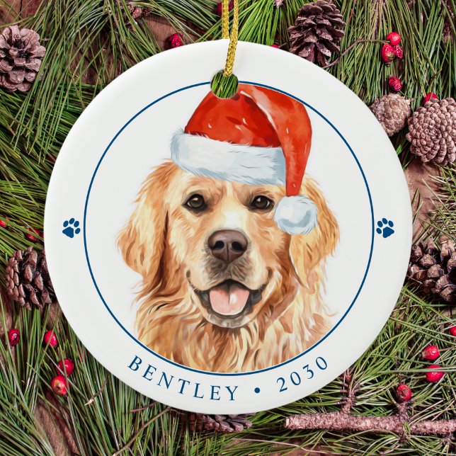 Golden Retriever Personalized Cute Dog Christmas Ceramic Ornament (Creator Uploaded)
