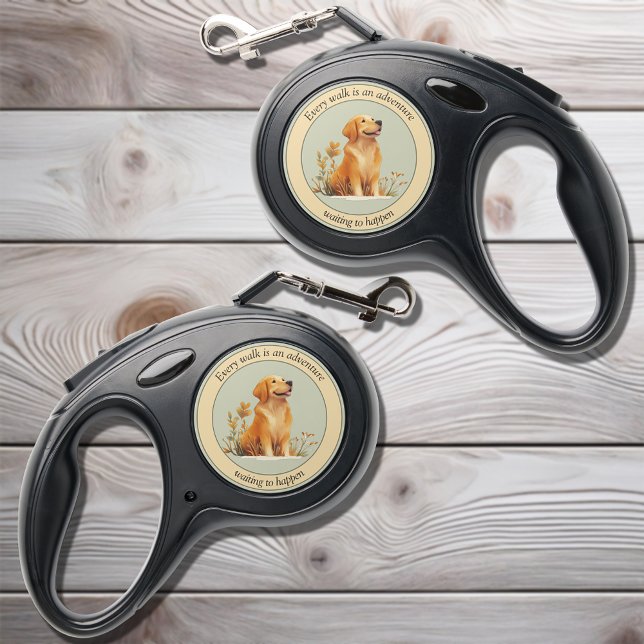 Golden Retriever Personalized Dog Custom Message Retractable Pet Leash (Golden Retriever Personalized Dog Photo Template Custom Message Retractable Pet Leash)