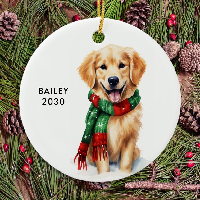 Golden Retriever Personalized Dog Lover Christmas  Ceramic Ornament (Creator Uploaded)