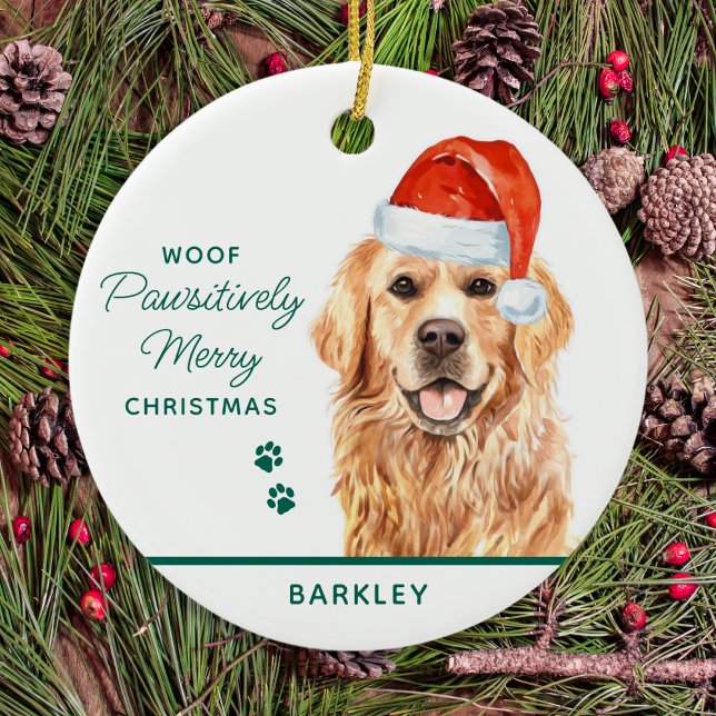 Golden Retriever Personalized Dog Merry Christmas Ceramic Ornament (Creator Uploaded)
