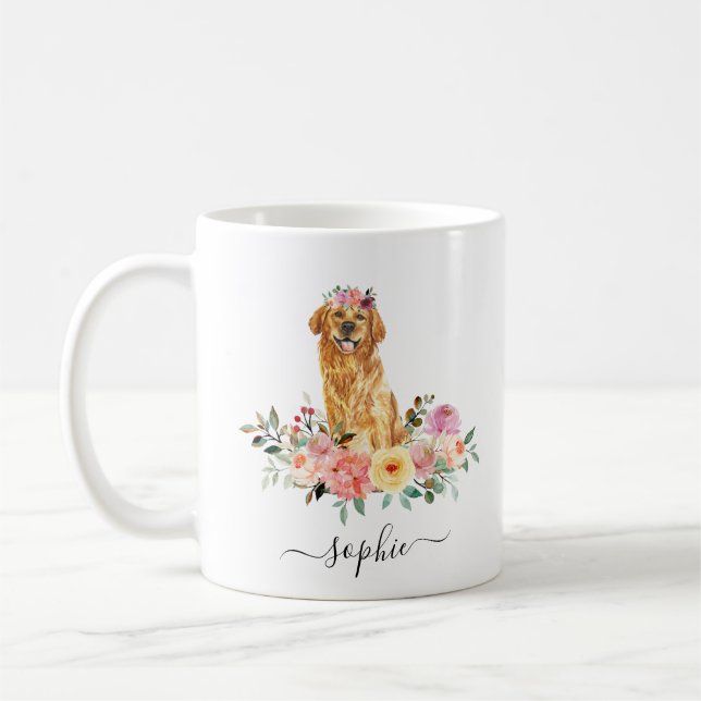 Golden Retriever Personalized  Floral  Coffee Mug (Left)